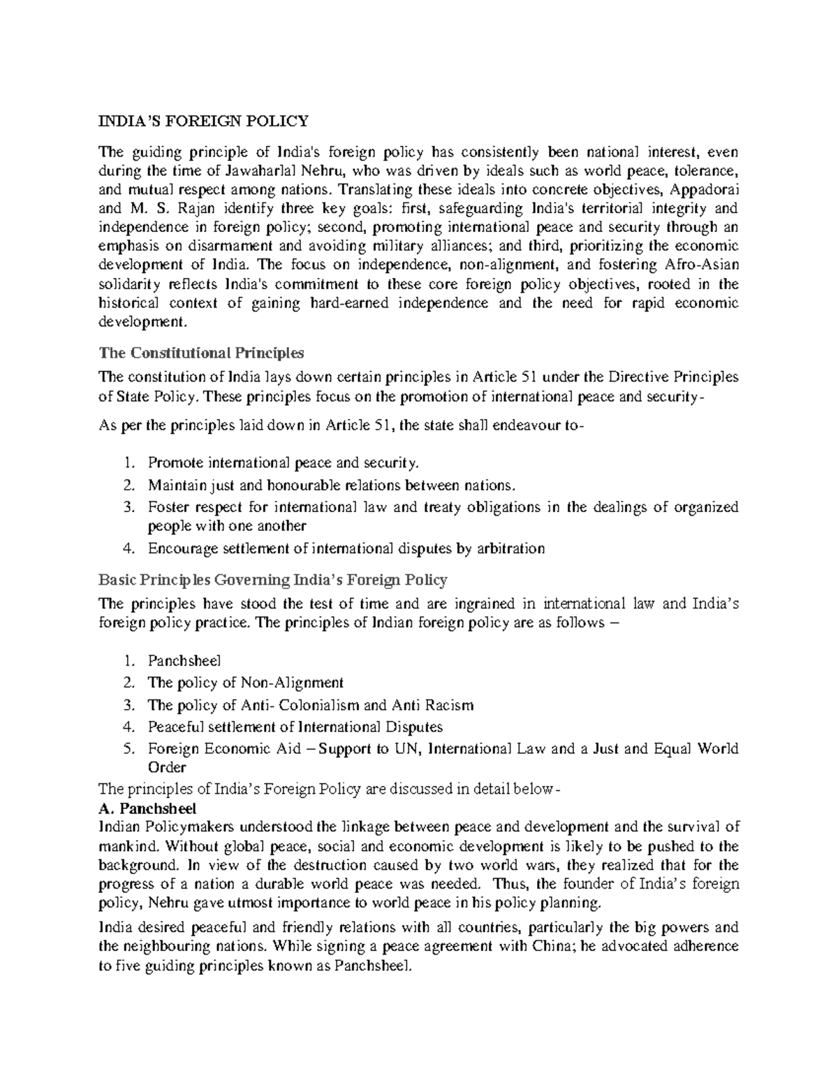 India's Foreign Policy: Principles and Historical Context Analysis ...