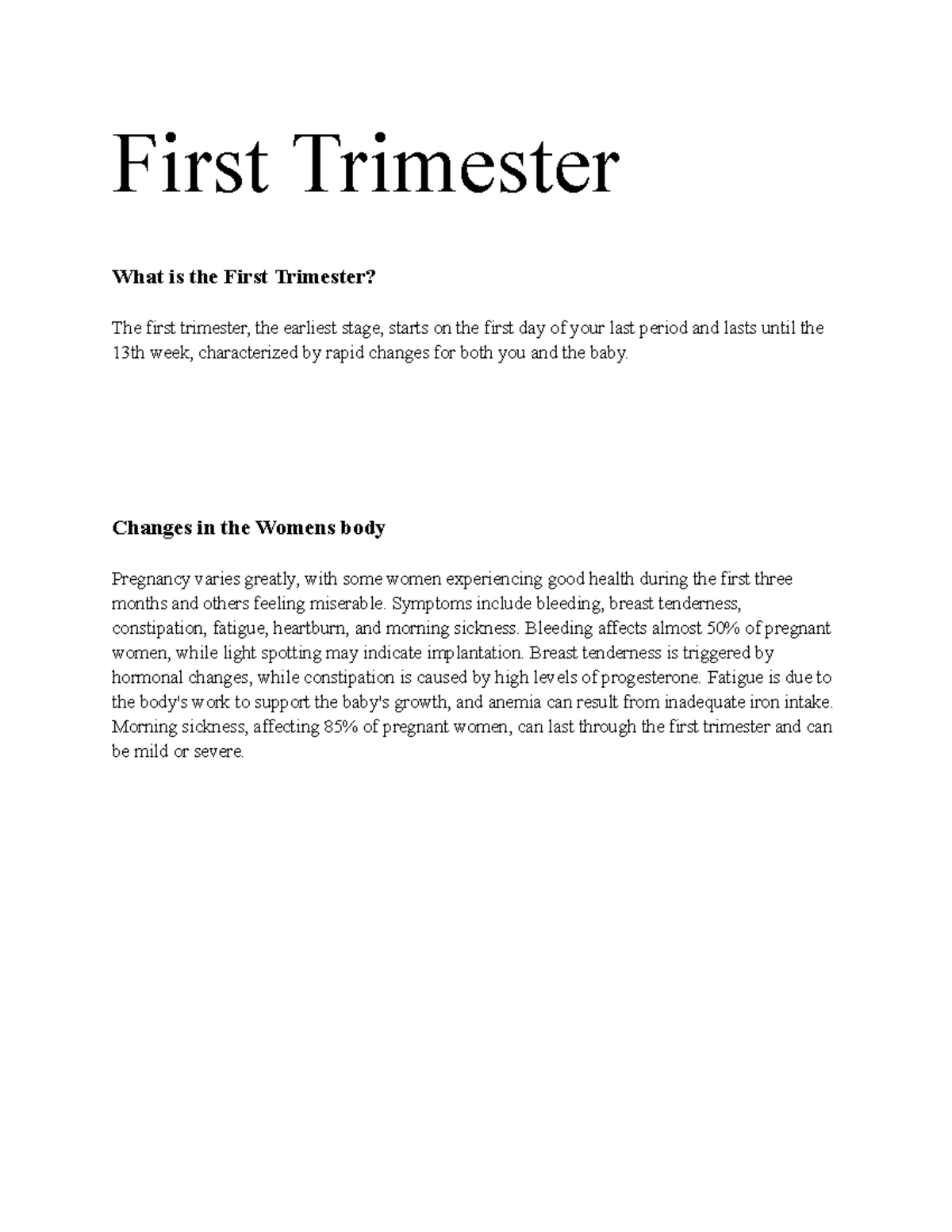 FIrst Trimester - Google Docs - First Trimester What is the First ...