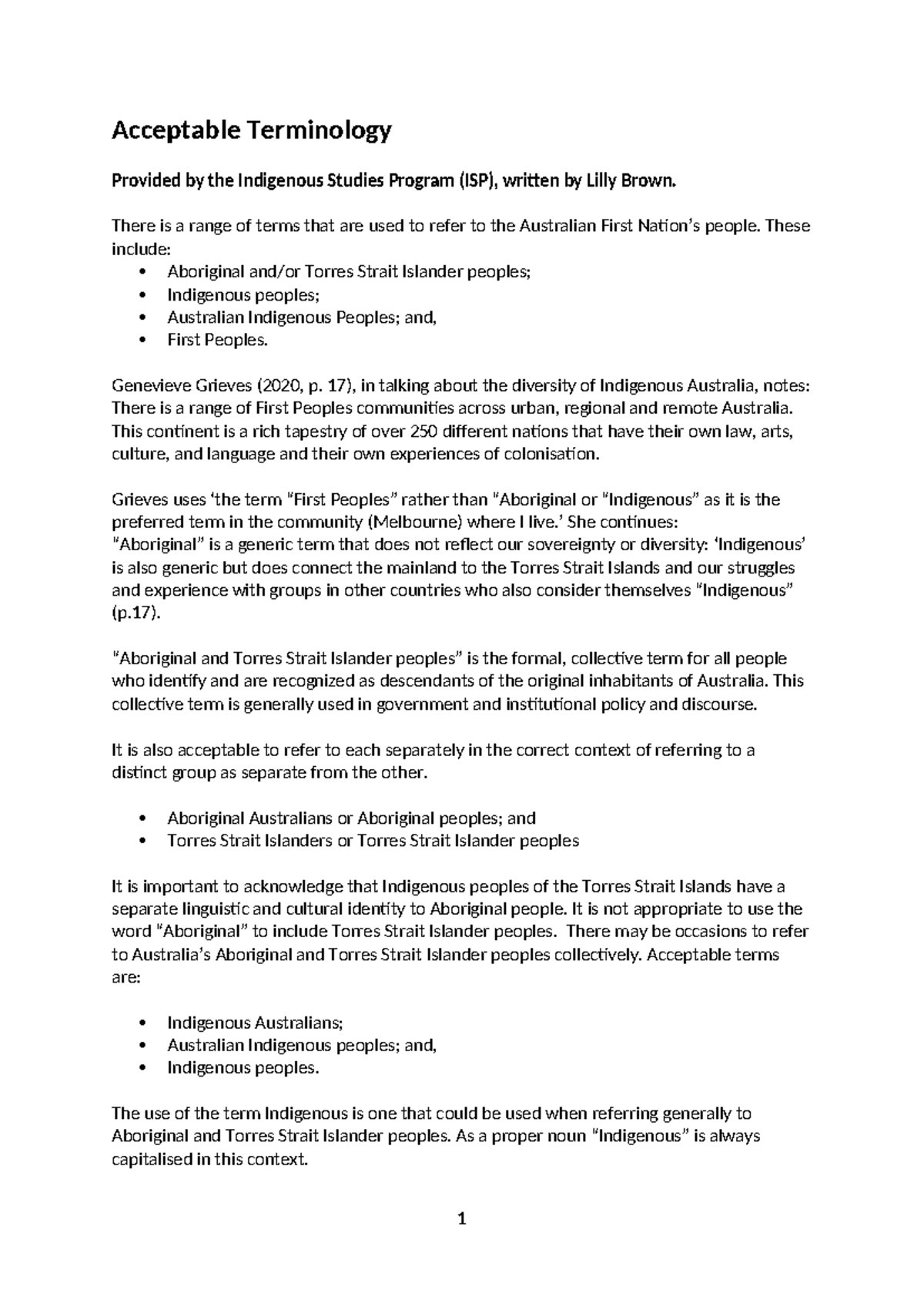 First Peoples Terminology Guidelines from Indigenous Studies Program ...