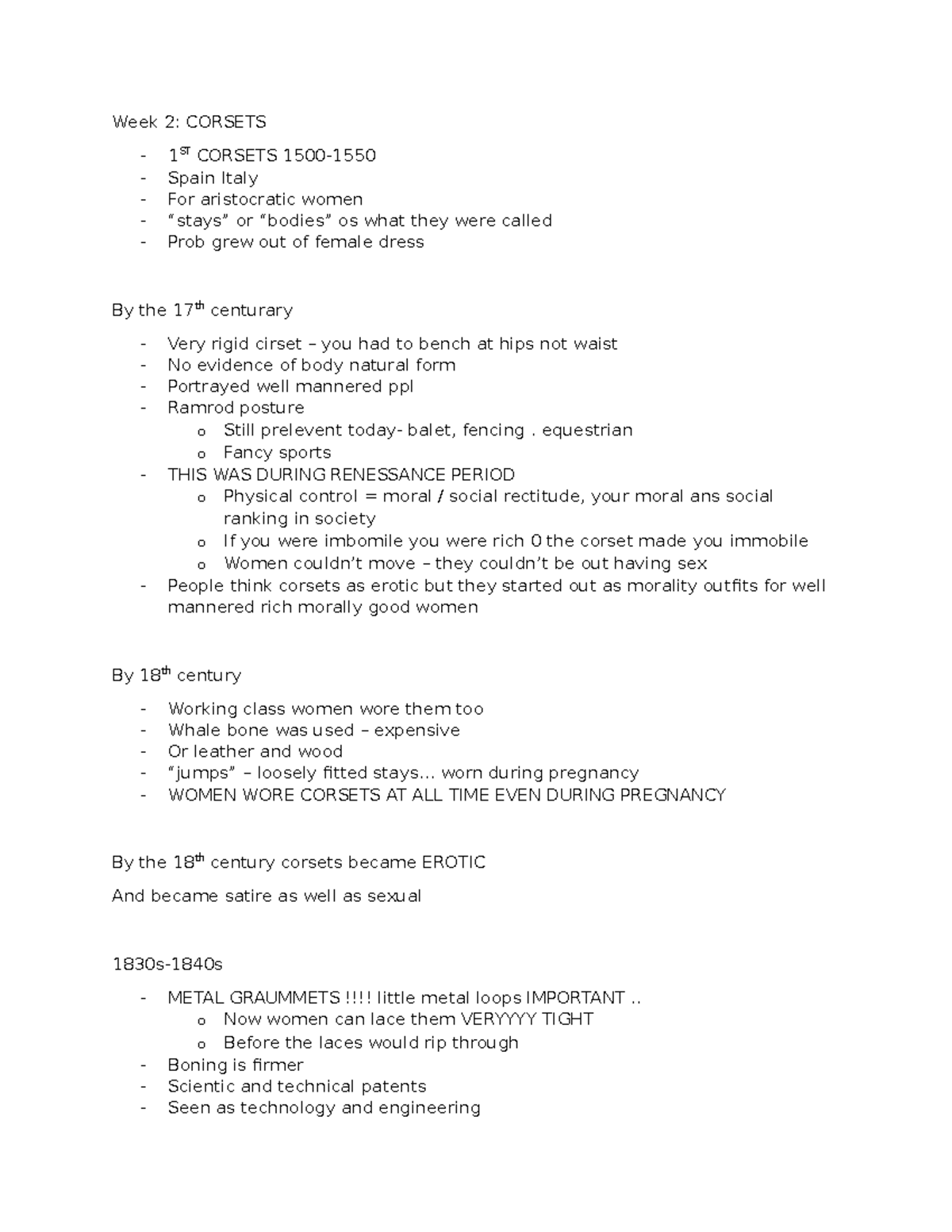 GSWS 101: Gender and Fashion Lecture Notes - Corsets, Suffragettes, and ...