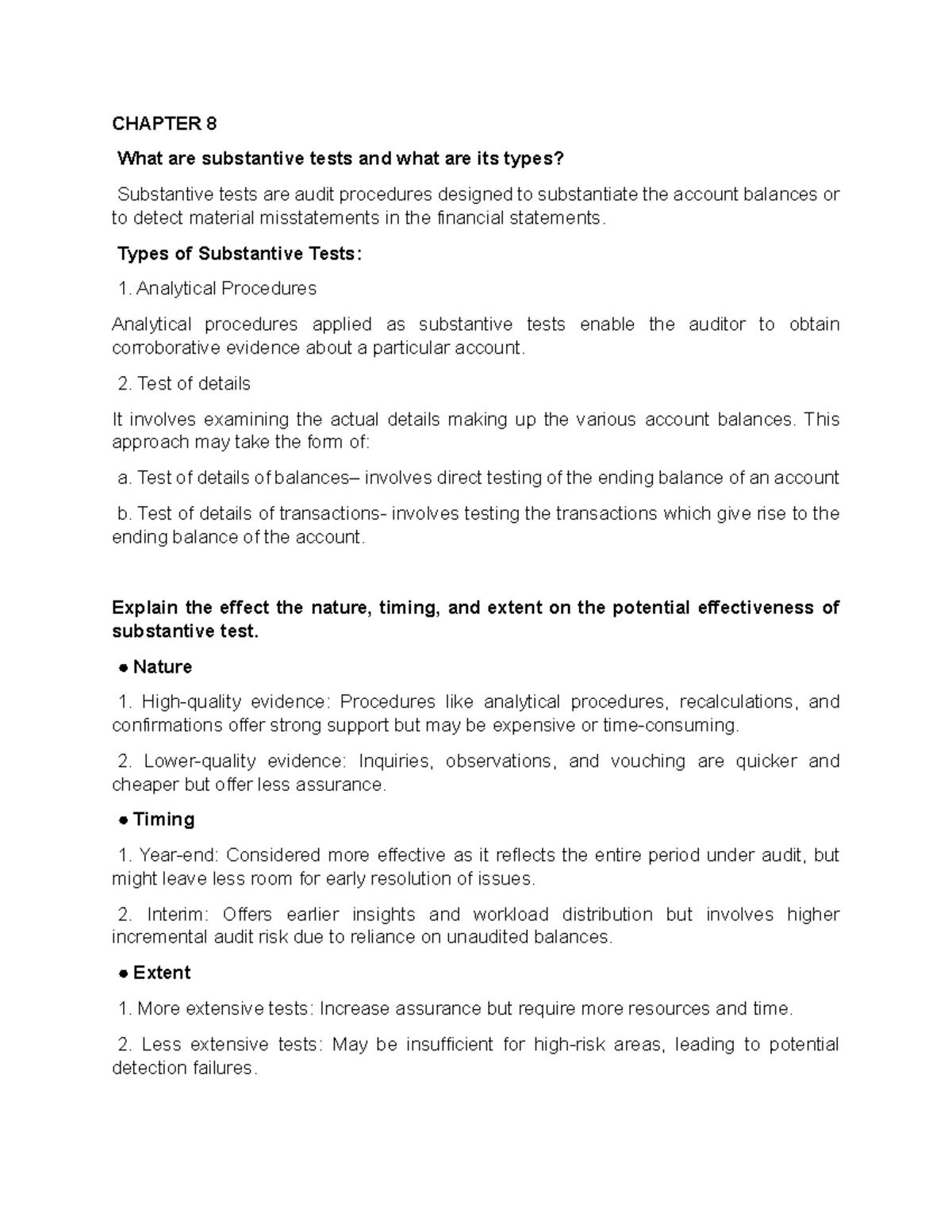 CHAPTER 8: Understanding Substantive Tests and Their Types in Auditing ...