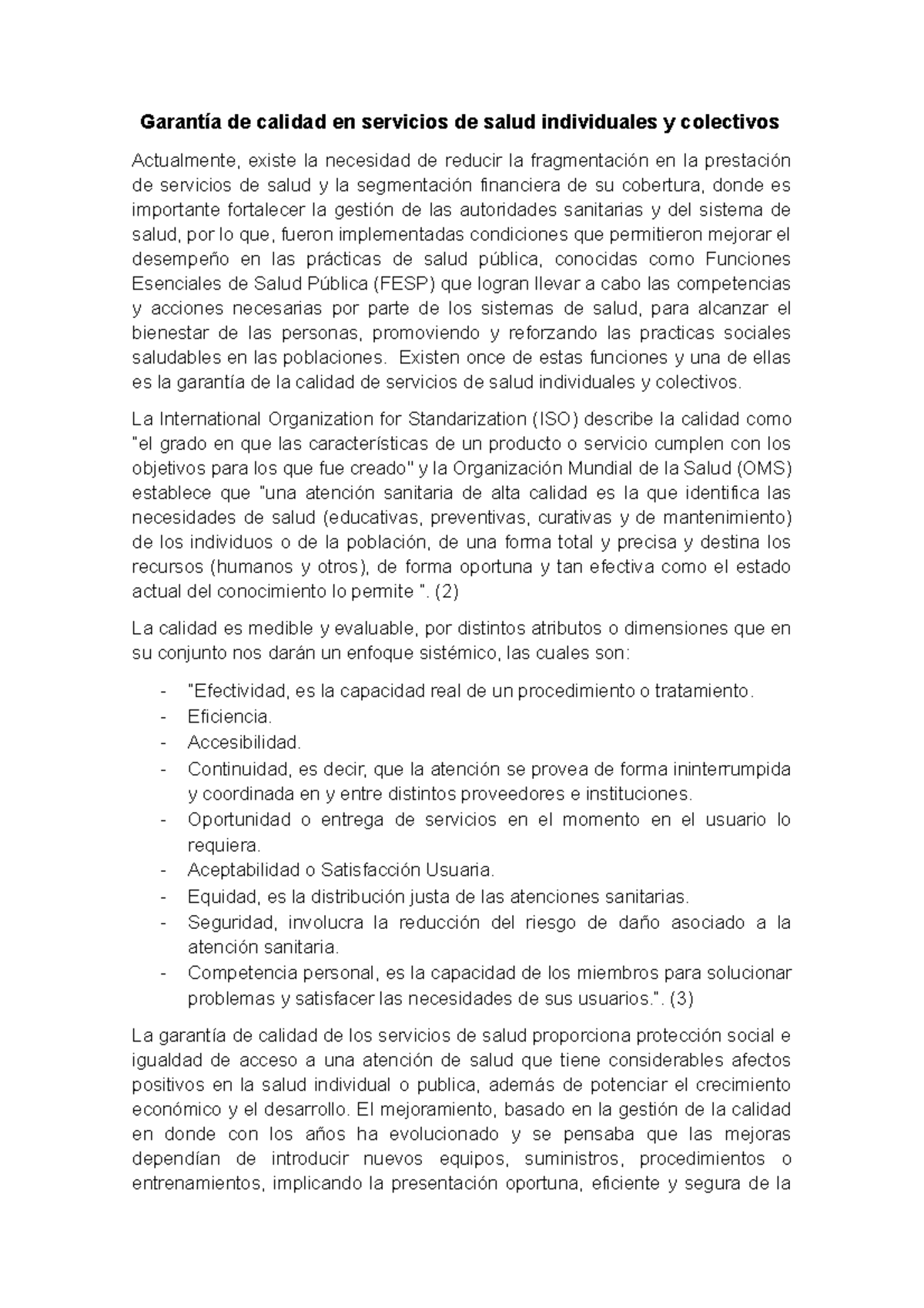 Mejoramiento de la Calidad en Servicios de Salud - FESP 9 - Studocu