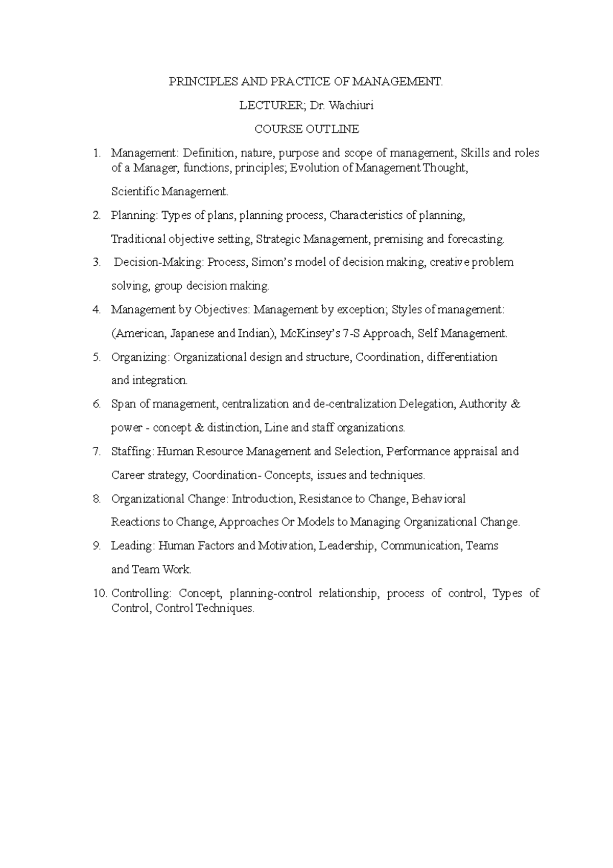 Principles & Practice of Management: Comprehensive Lecture Notes - Studocu