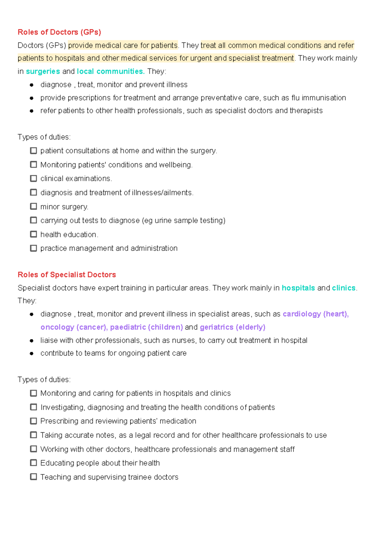 Unit 2: Health & Social Care Roles - Practitioners Revision Notes - Studocu