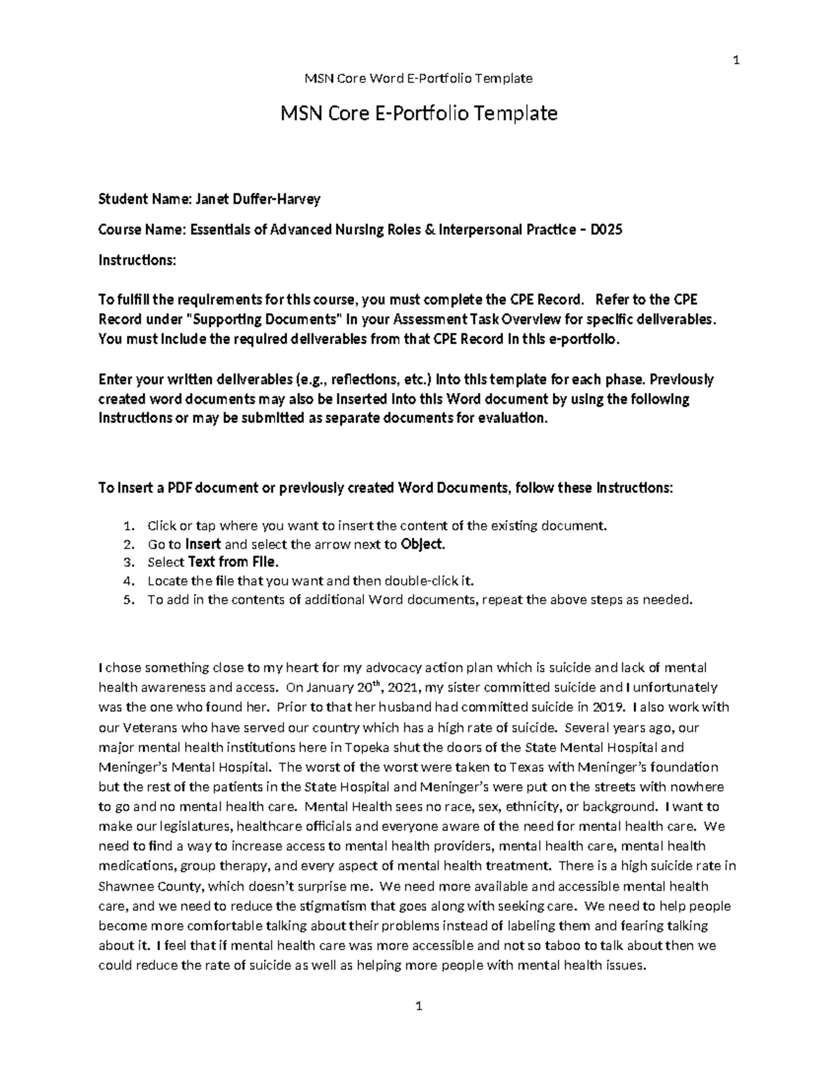 E-Portfolio for Advocacy: Advanced Nursing Roles & Interprofessional ...