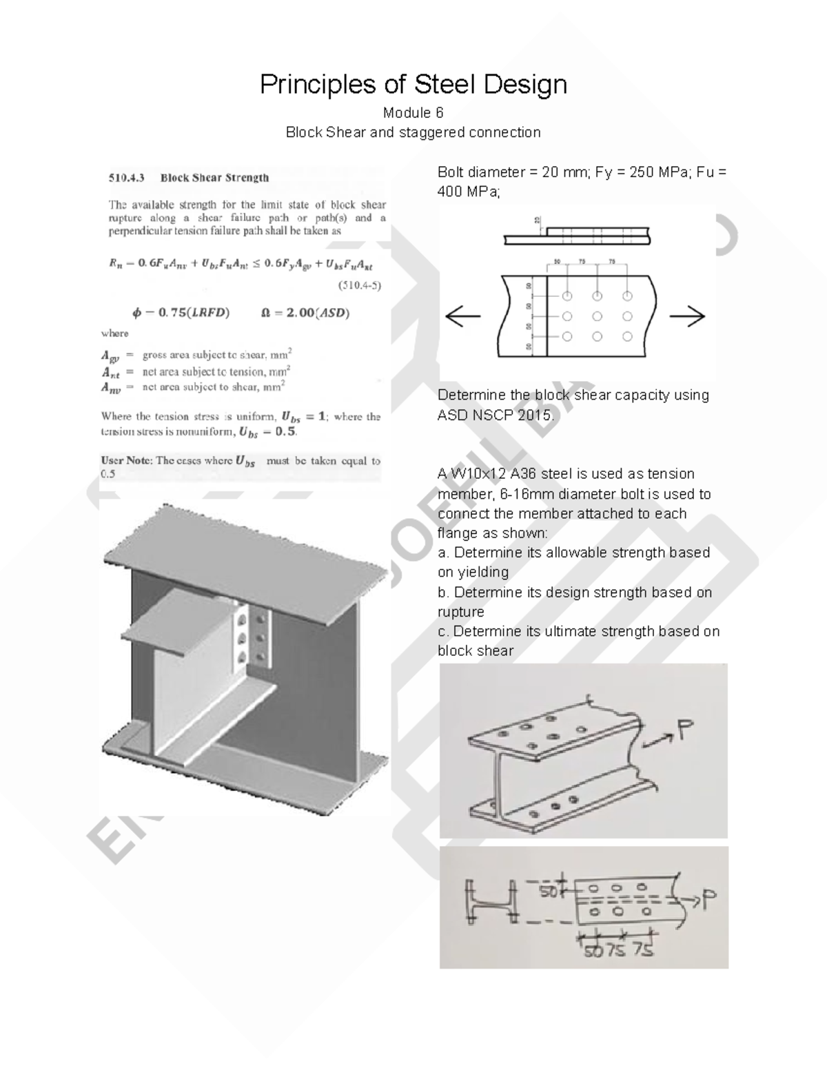Steel Design Module 6 - Block Shear Capacity Analysis - Studocu