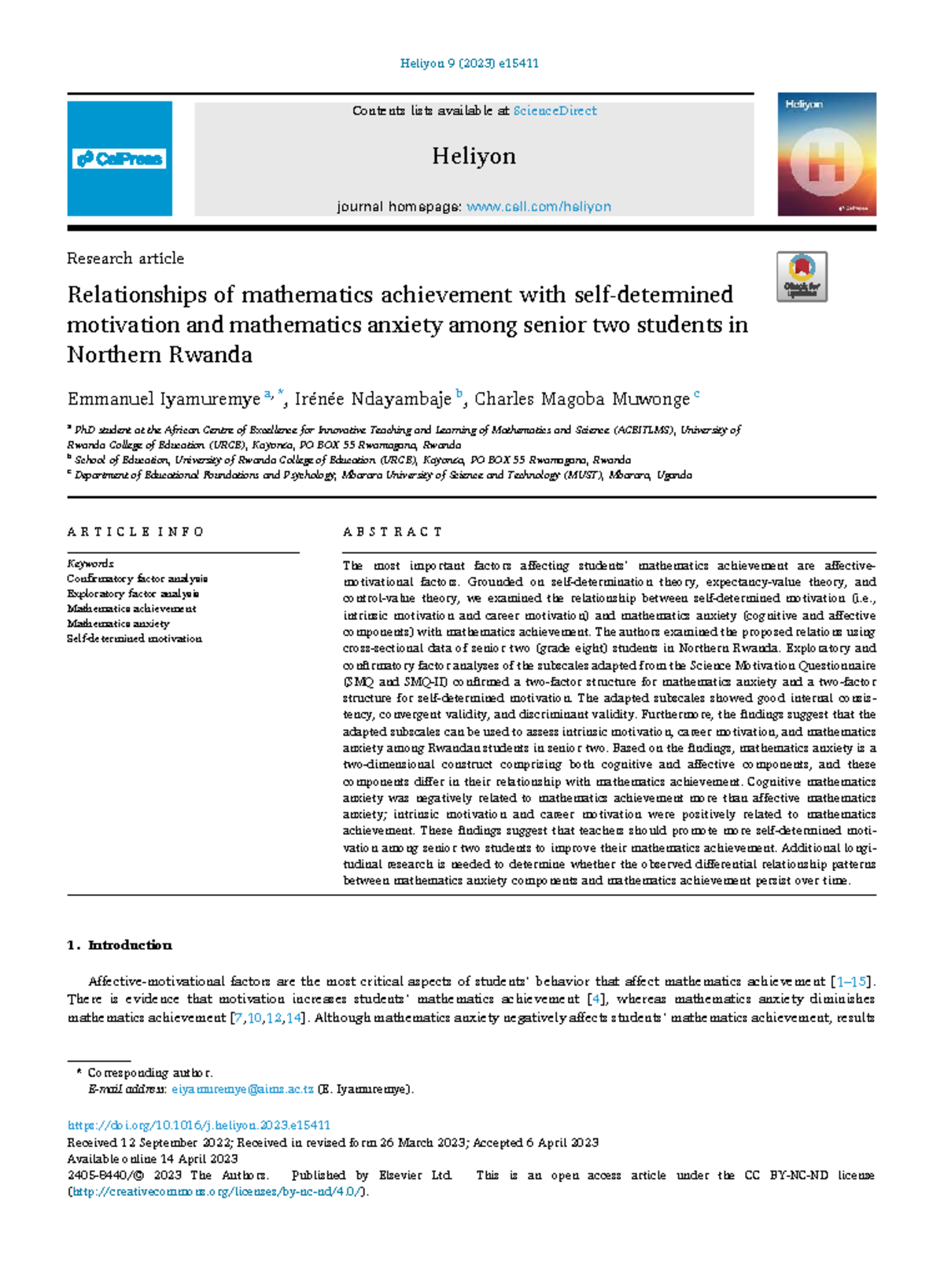 Mathematics Achievement, Motivation, and Anxiety in Senior Two Students ...
