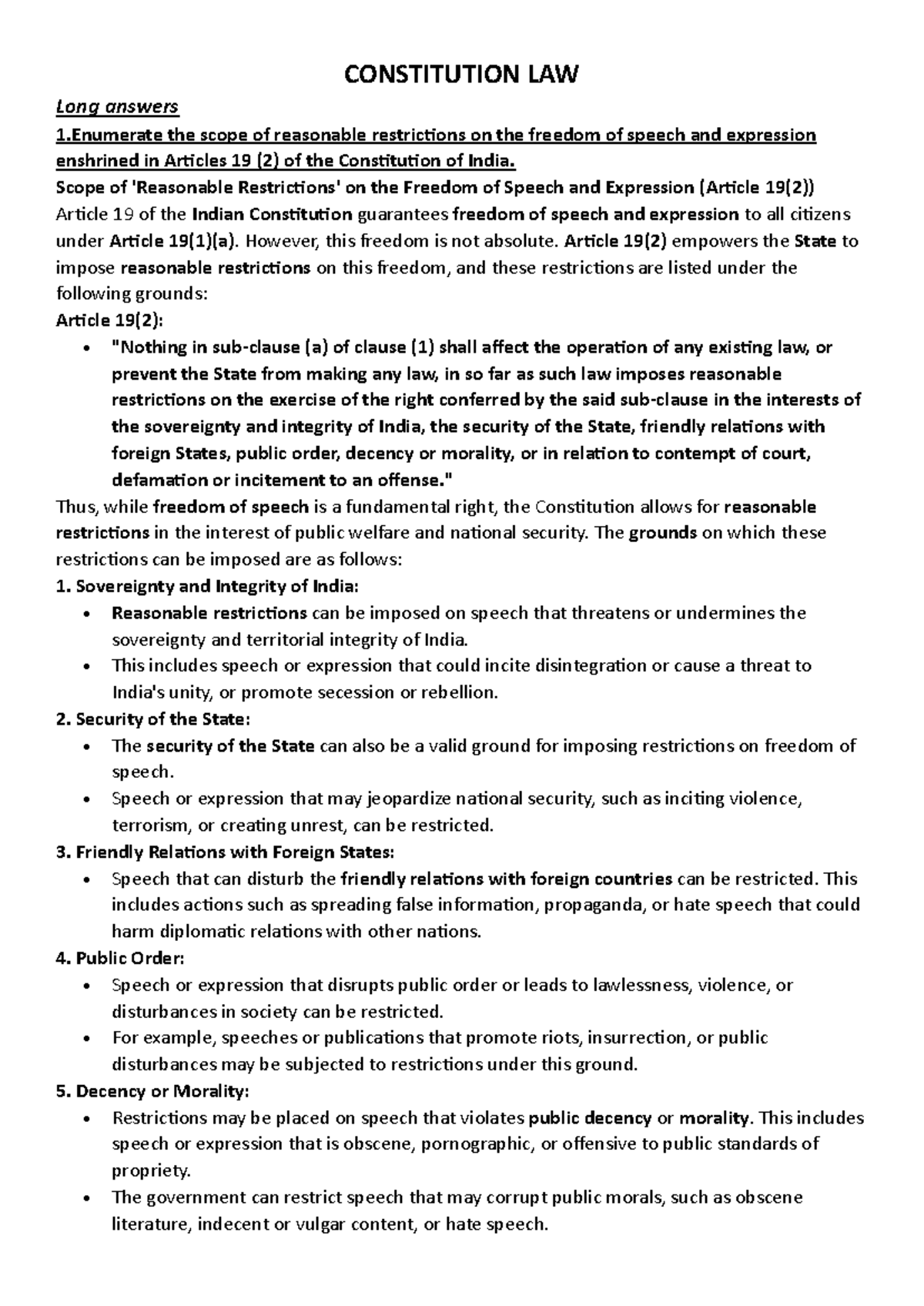 Constitution Law Long Answers: SEM 1 PART B - Key Concepts and Case ...
