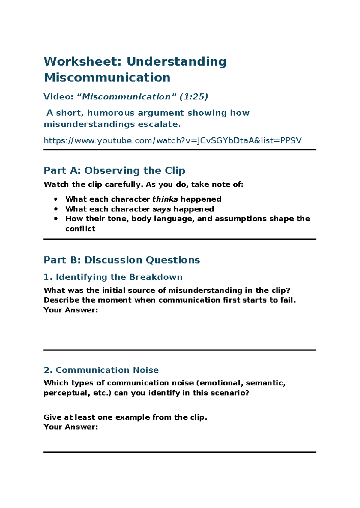 COM 156S Term1 Task 3: Analyzing Miscommunication in Video - Studocu