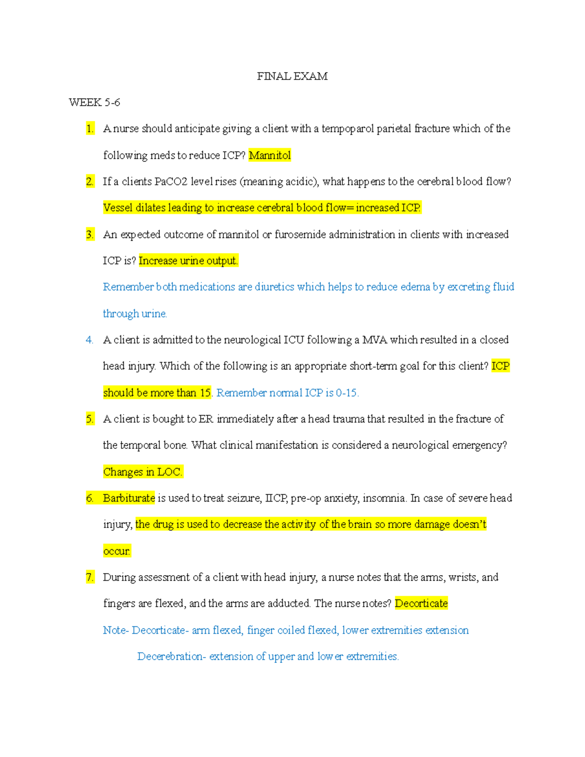 Final Exam - Med Surg 3 Overview and Key Points Summary - Studocu
