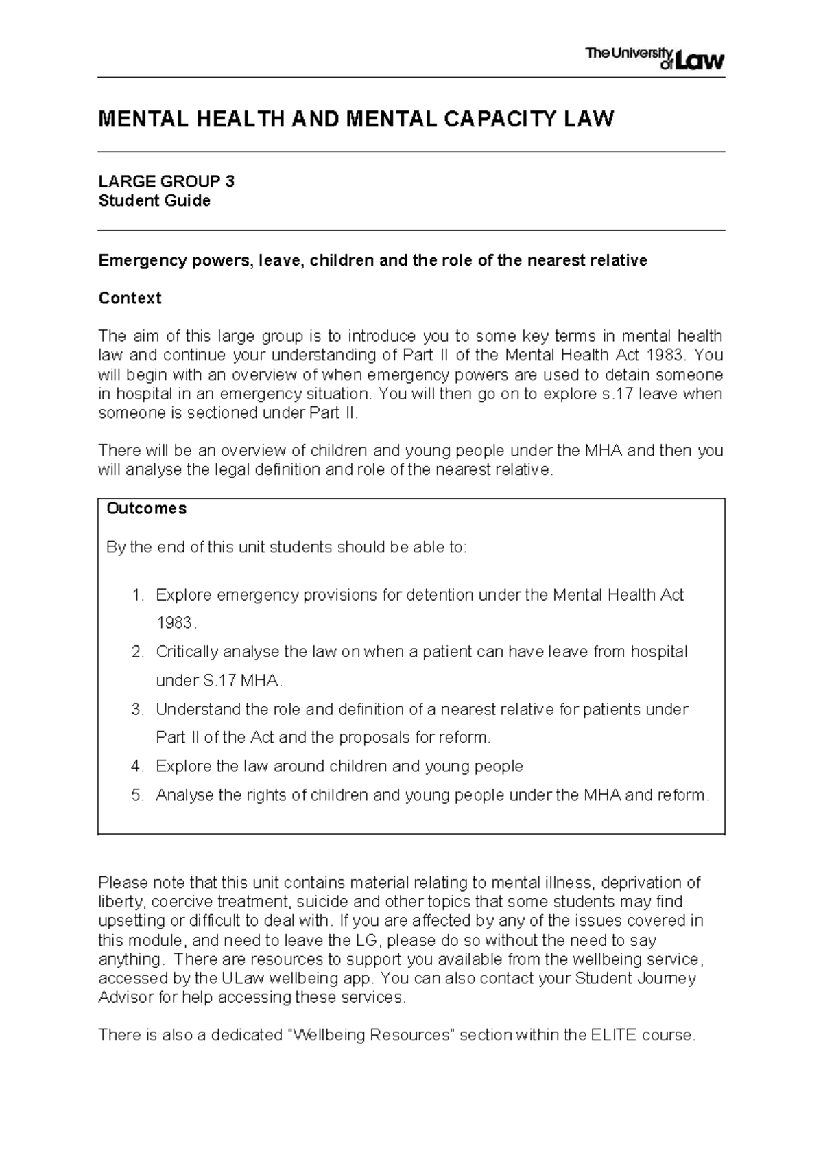 Large Group 3: Emergency Powers, Leave, & Nearest Relative in Mental ...