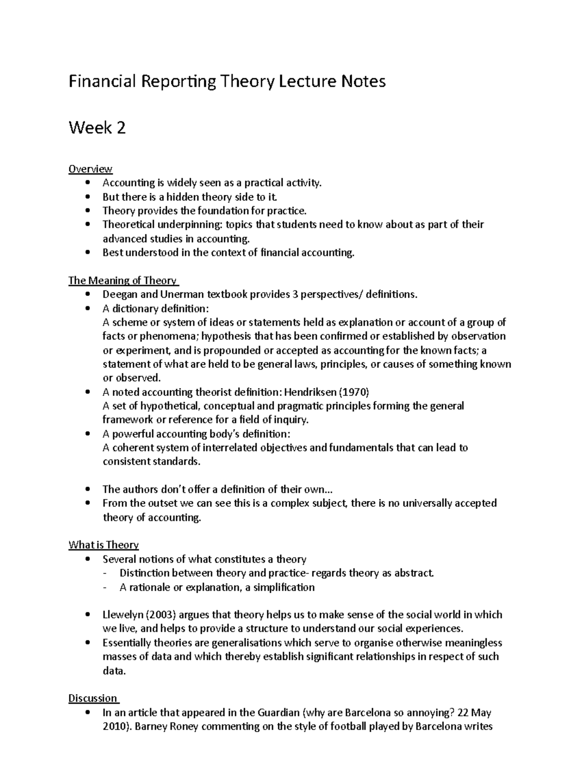 Financial Reporting Theory Lecture Notes - But there is a hidden theory ...
