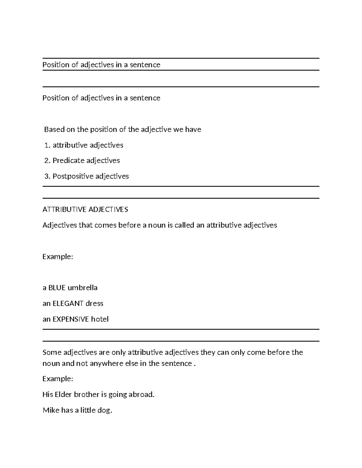 Position-of-adjective-in-a-sentence - Position of adjectives in a ...