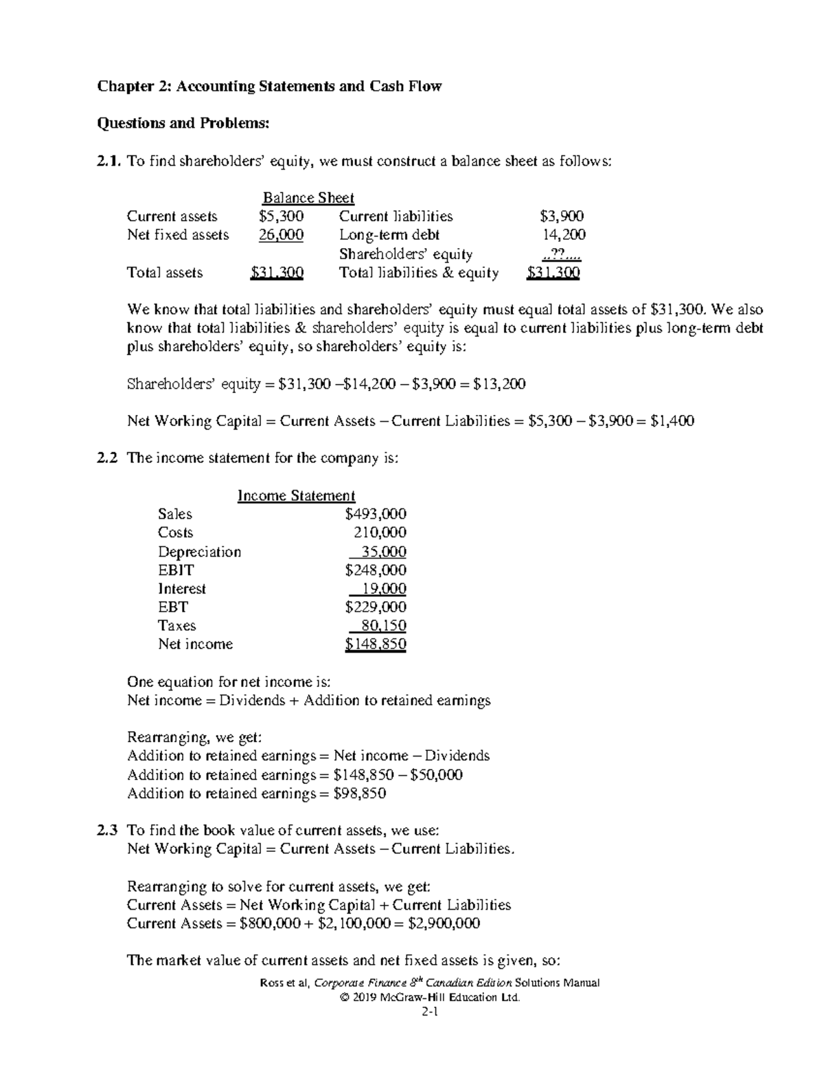 Ross CF 8ce SM Chapter 2 Solutions and Cash Flow Analysis - Studocu