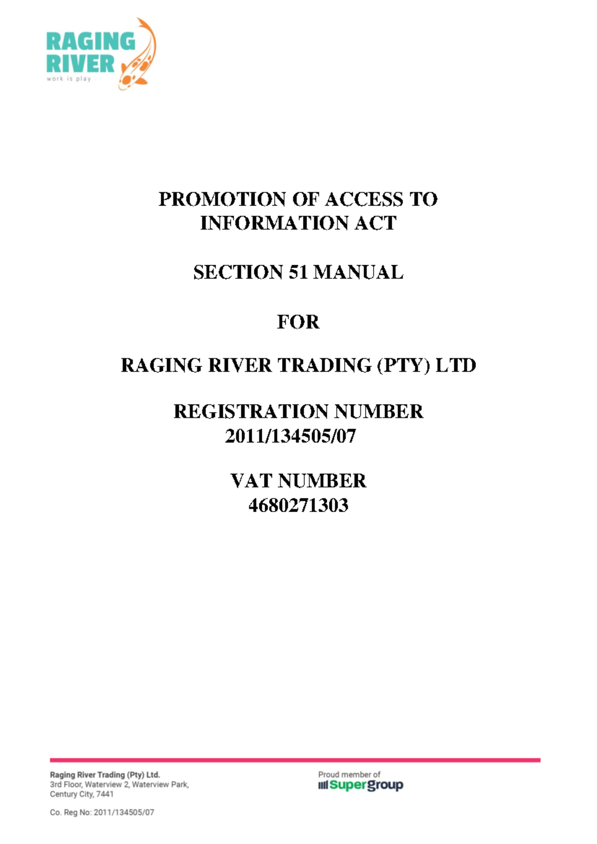 Raging River PAIA Manual 23 10 2023 - PROMOTION OF ACCESS TO ...