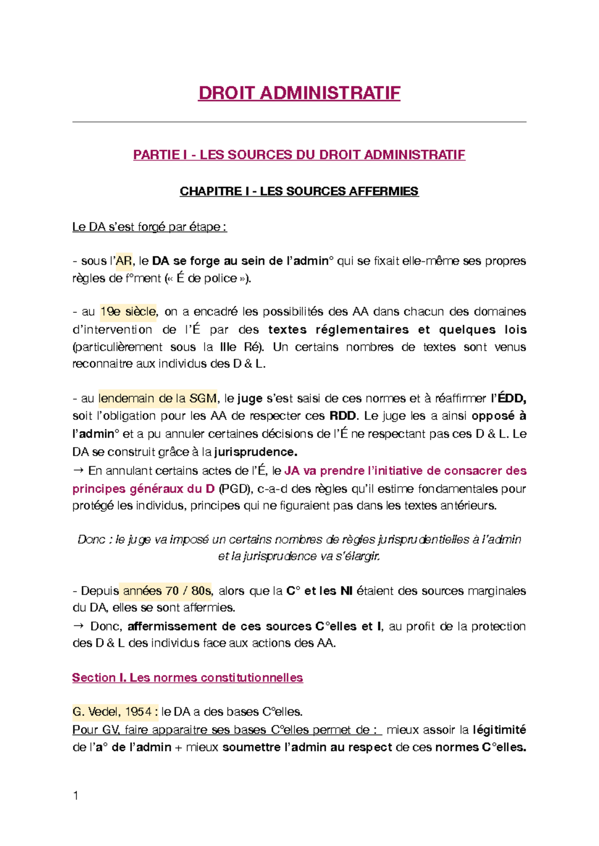DA - Partie 1 - Sources Du Droit Administratif et Leur Évolution - Studocu