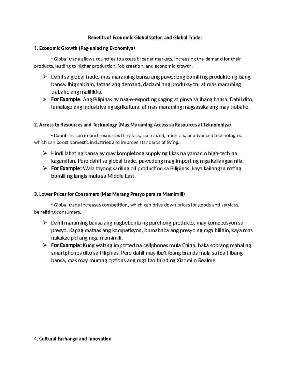 Report WITH TAG-LISH - Benefits of Economic Globalization and Global ...