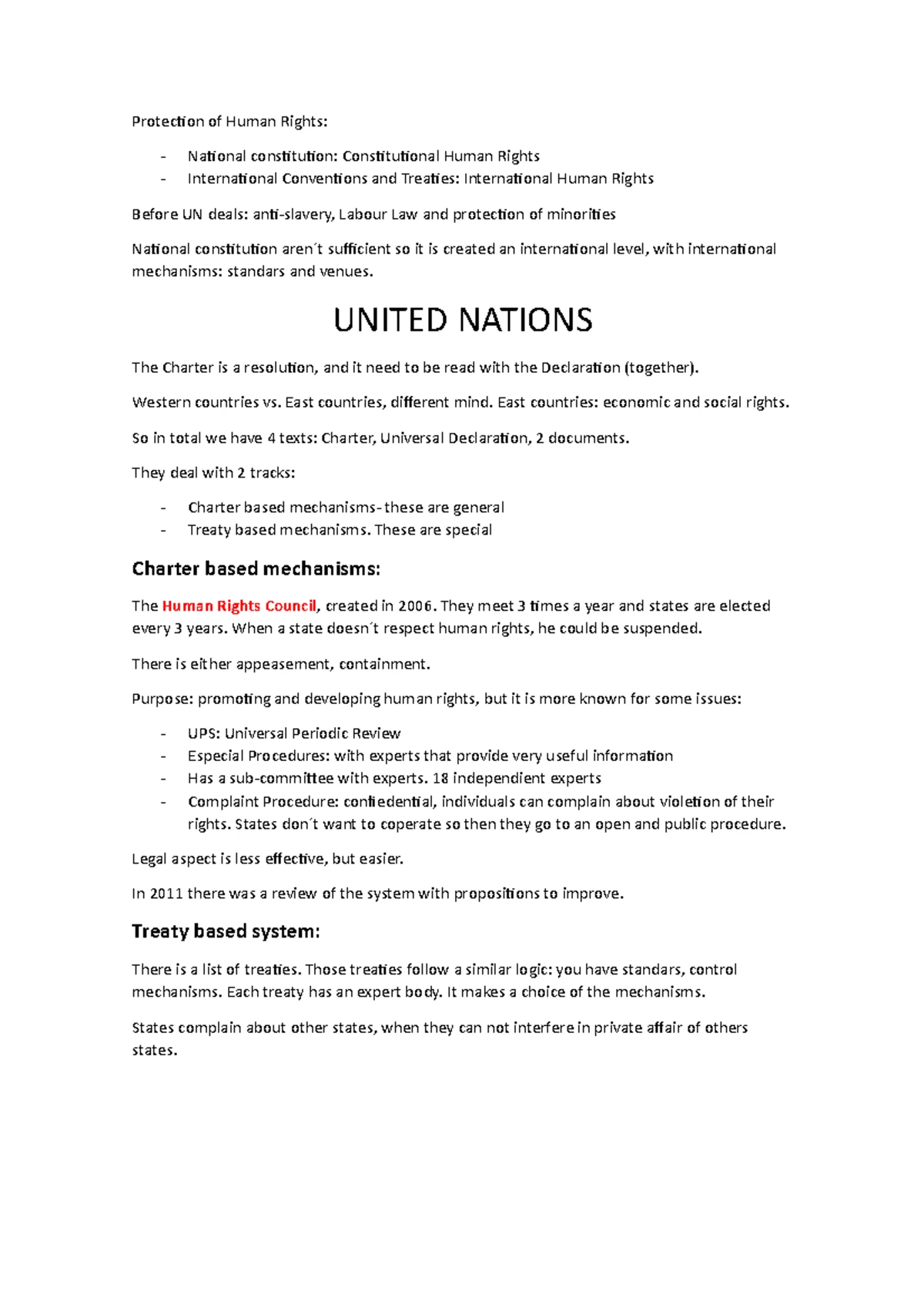 Human rights - notities van de les - INTERNATIONAL AND EUROPEAN HUMAN ...