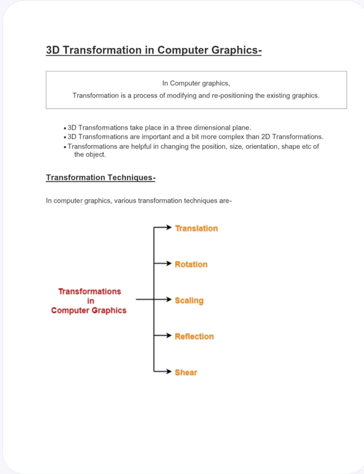 3D transformation in cg - 3D Transformation in Computer In Computer ...