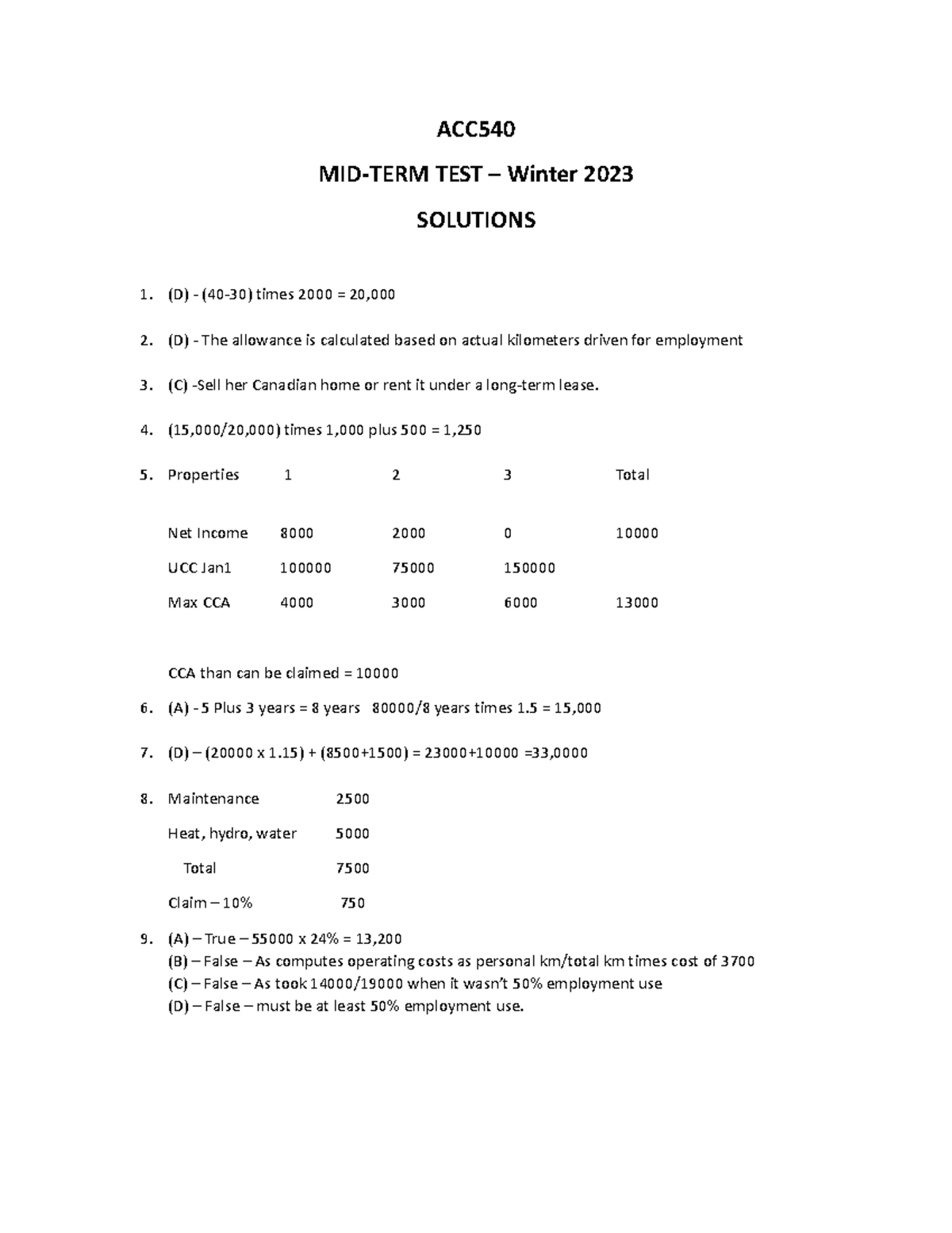 ACC540 Midterm Exam Solutions - Winter 2023 - Studocu