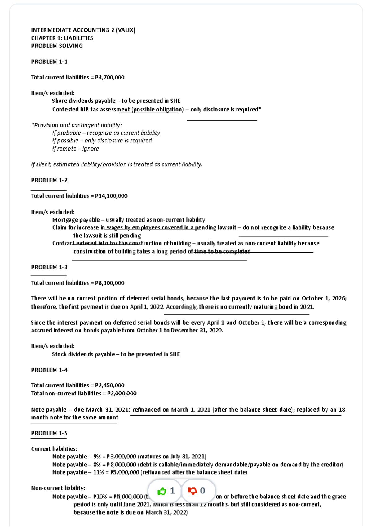 Chapter 1 Liabilities Answers - Intermediate Accounting 2 (VALIX) - Studocu