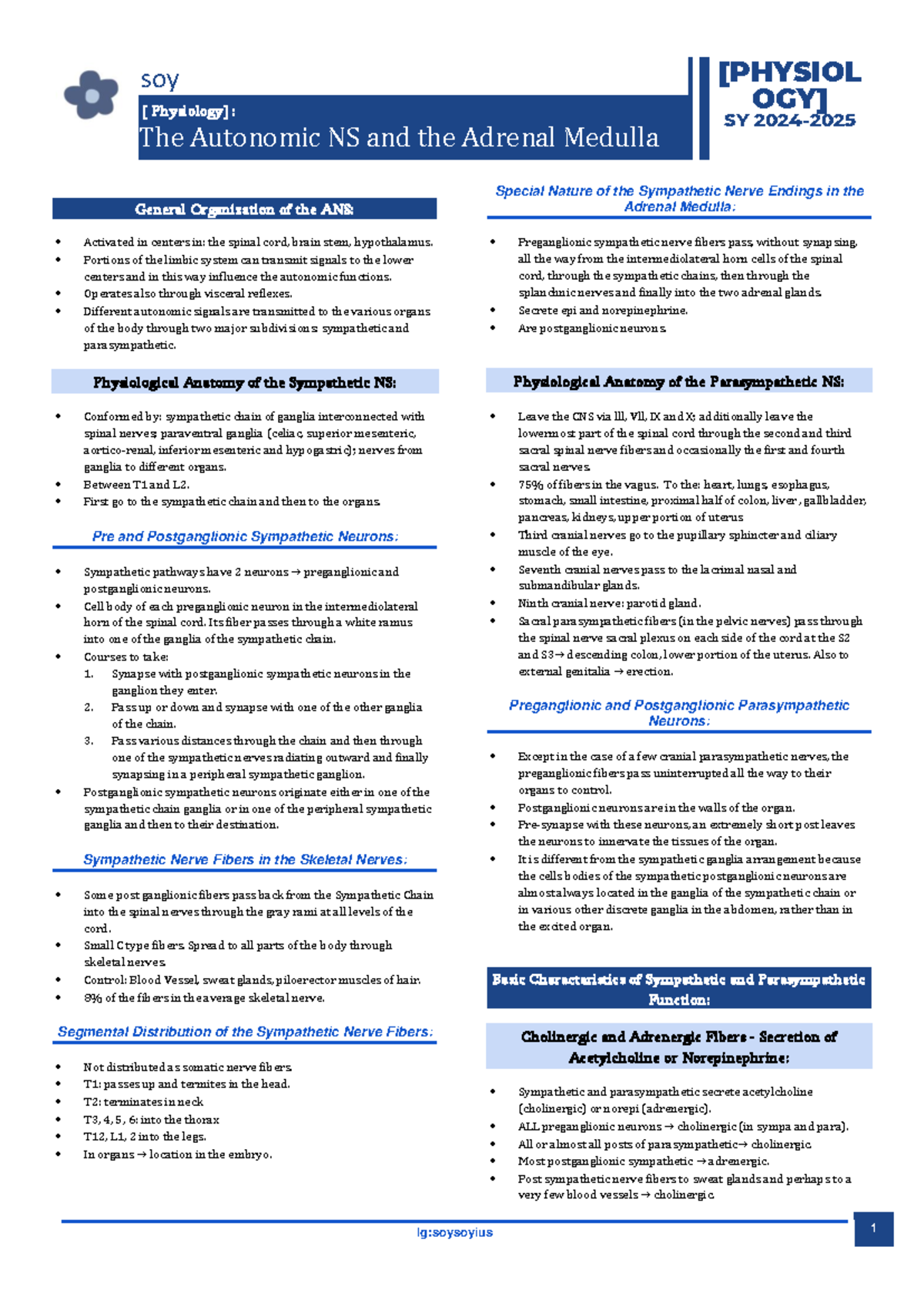 Autonomic Nervous System Overview Sympathetic Parasympathetic