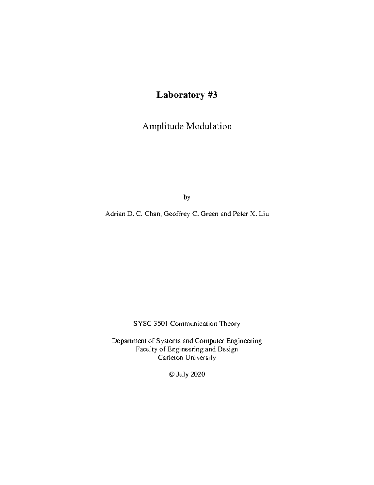 Lab #3 Manual: Amplitude Modulation in SYSC3501 Software Lab - Studocu
