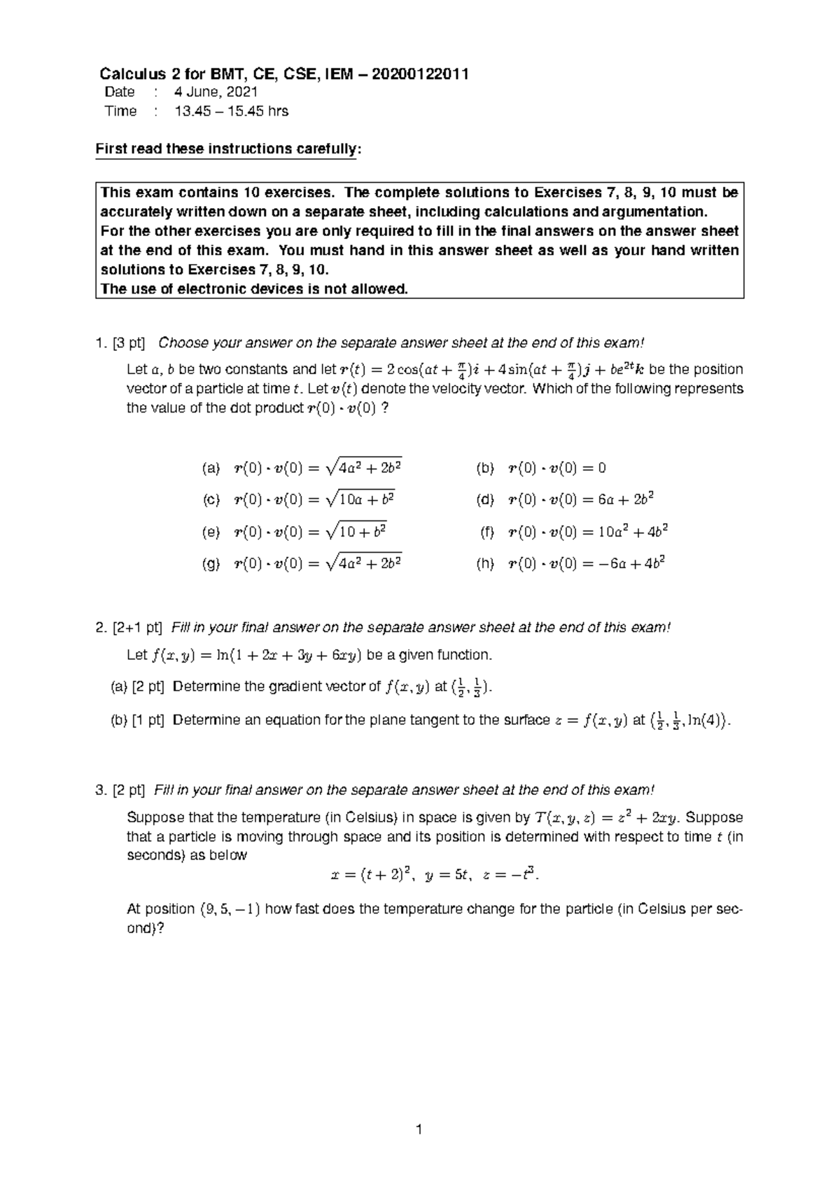Calculus 2 (Calc2) 2020 Final Exam Version A - Solutions Guide ...
