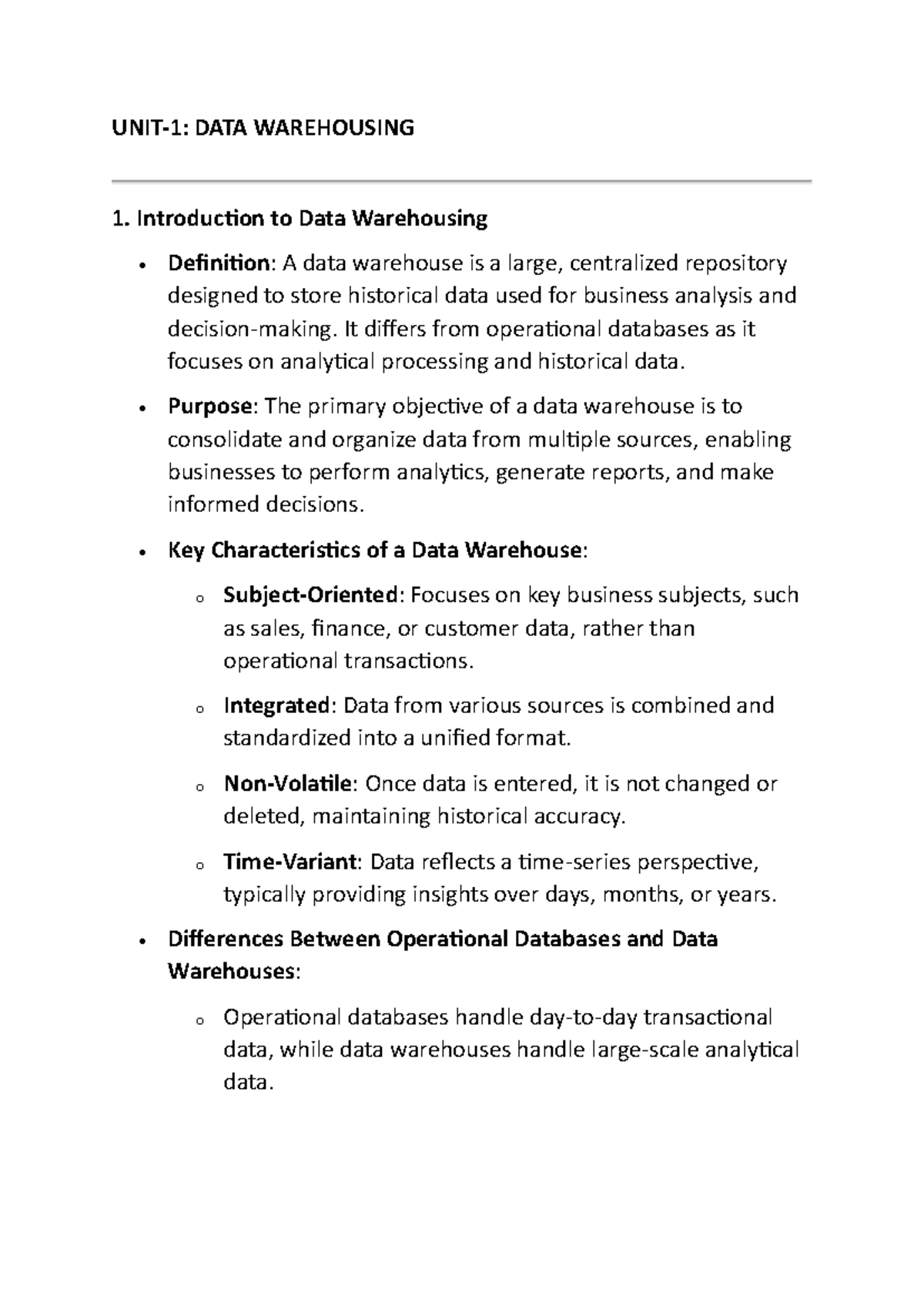 Amp - Notes - UNIT-1: DATA WAREHOUSING Introduction to Data Warehousing ...