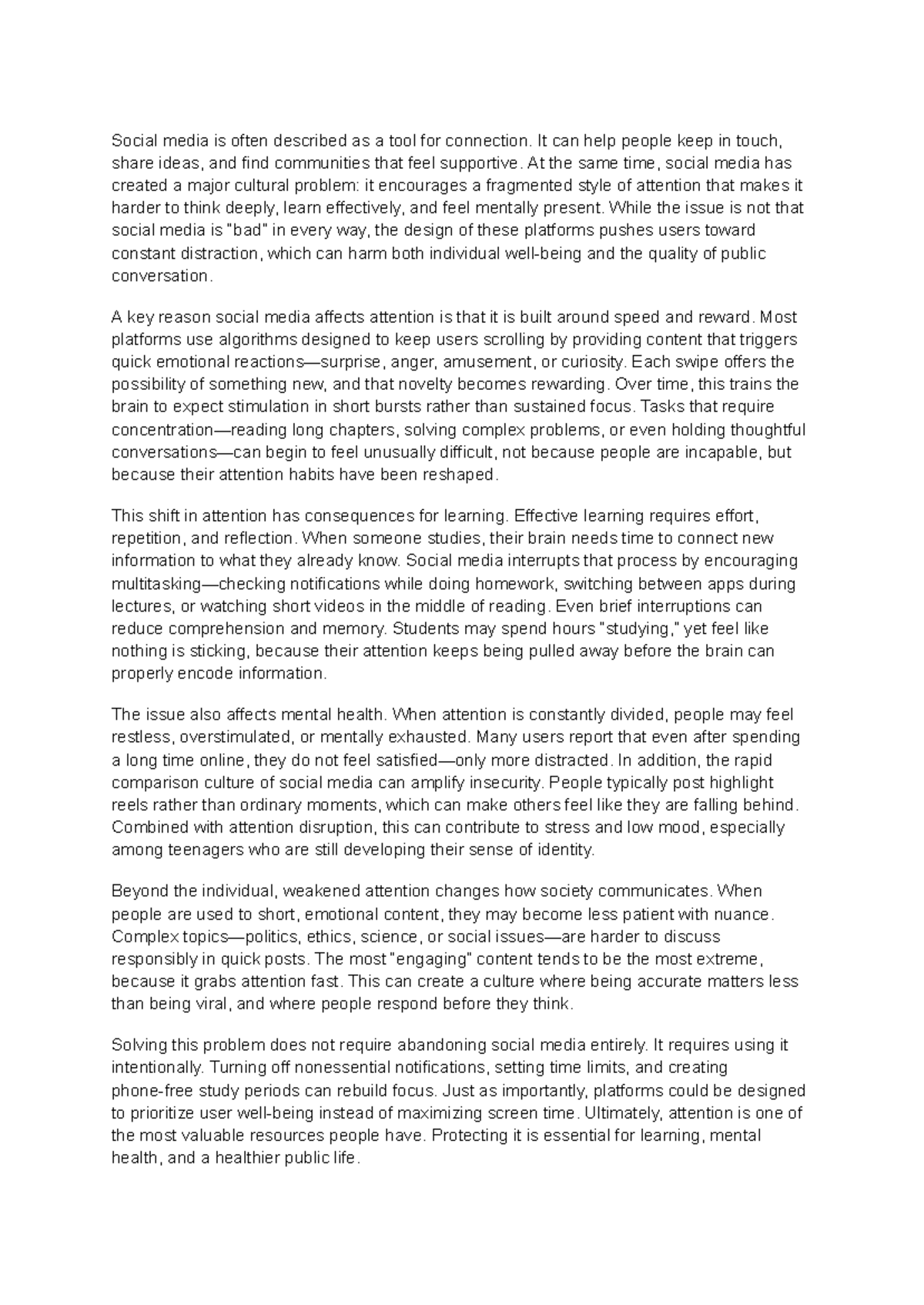 The Impact of Social Media on Attention and Learning: A Study - Studocu