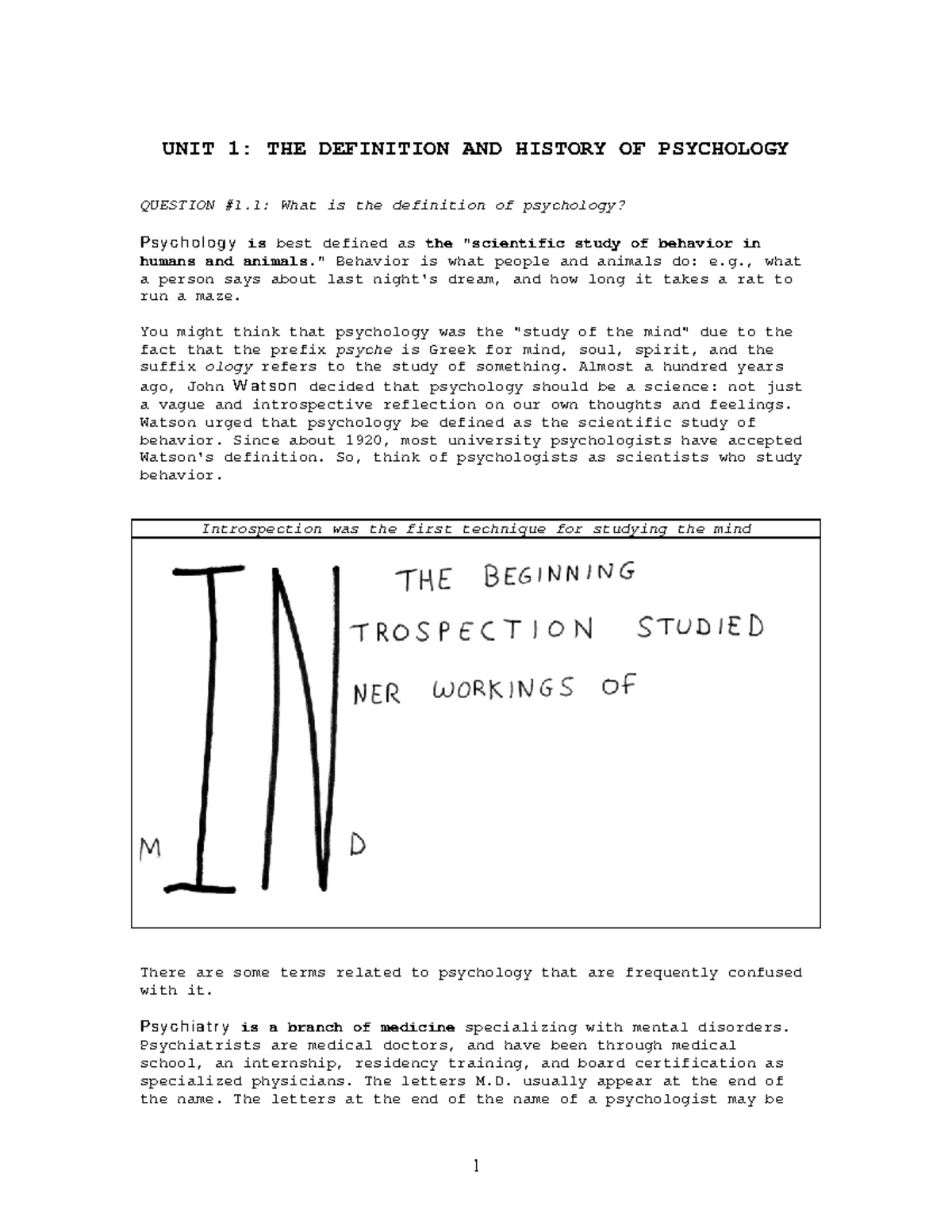 Unit 1: The definition and history of psychology - Psych 01 notes - Studocu