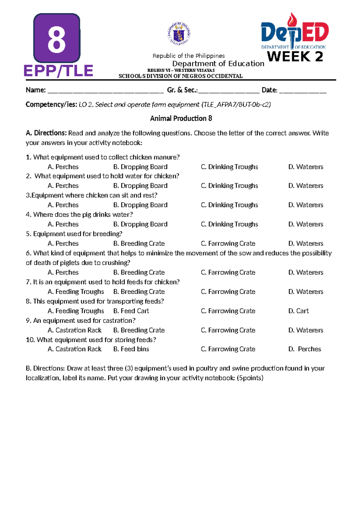 ELK TLE8 Q3 Animal Production 8 ELK-Week-2 - Republic of the ...