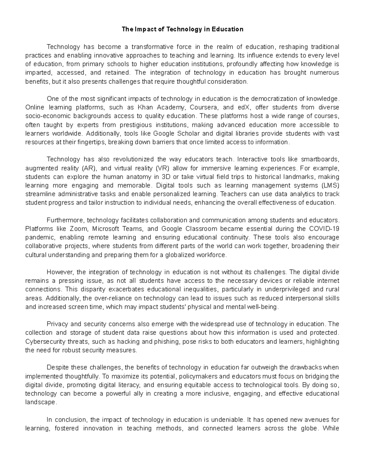 The Impact of Technology in Education - The Impact of Technology in ...