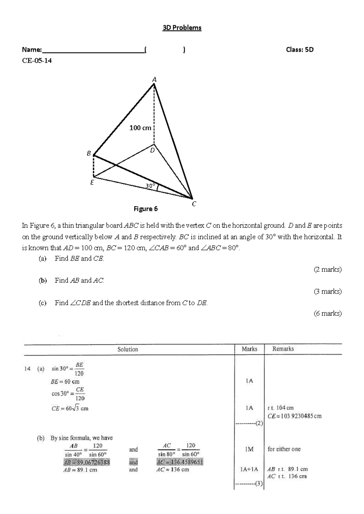 3D Trigonometry Problems Solutions - Class 5D - Studocu