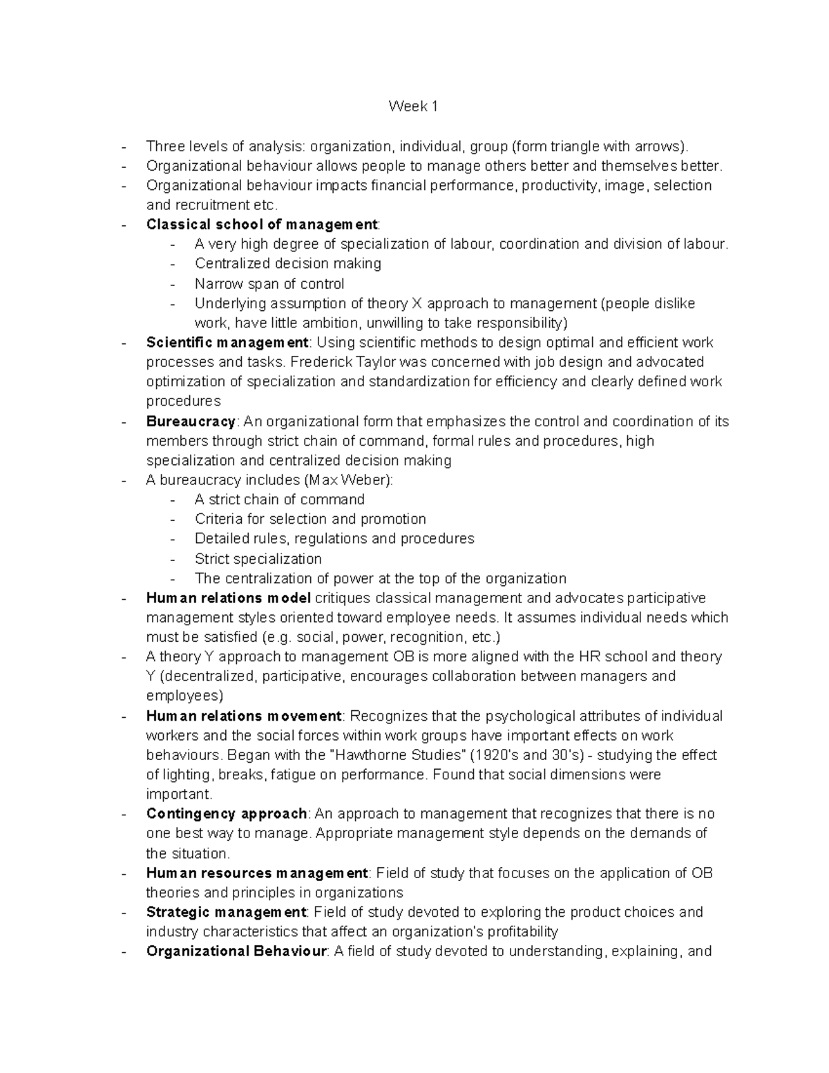adms 2400 Organizational Behaviour notes - Week 1 Three levels of ...