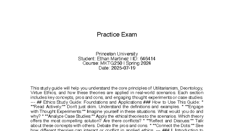 MKTG250 Spring 2024 Ethics Practice Exam Study Guide - Studocu