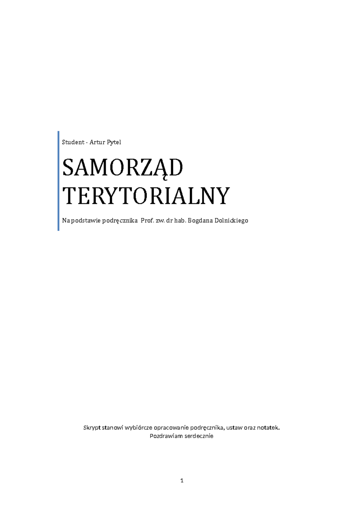 Samorząd terytorialny - Student - Artur Pytel SAMORZĄD TERYTORIALNY Na ...