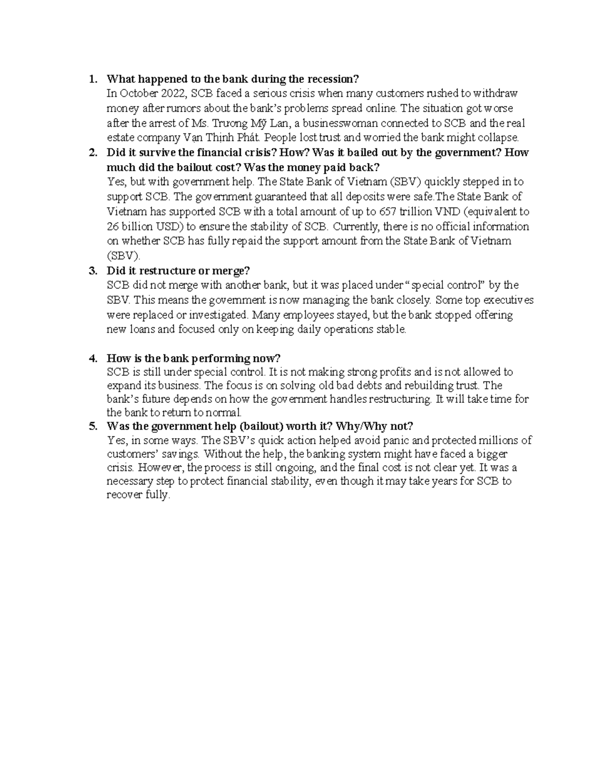 Task 3 - SCB's Crisis and Government Bailout Analysis - Studocu
