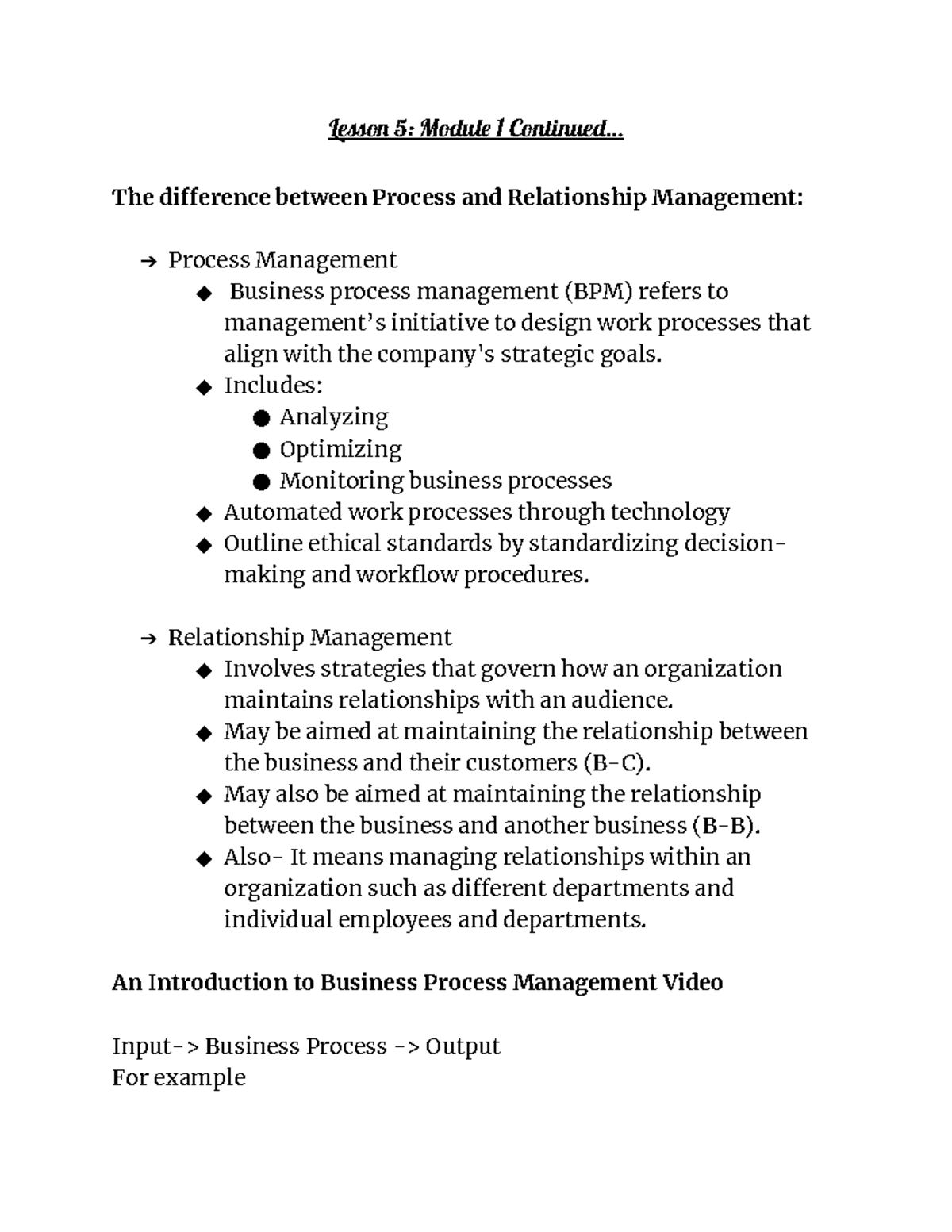 Lesson 5: Module 1 - Exploring Process vs. Relationship Management ...