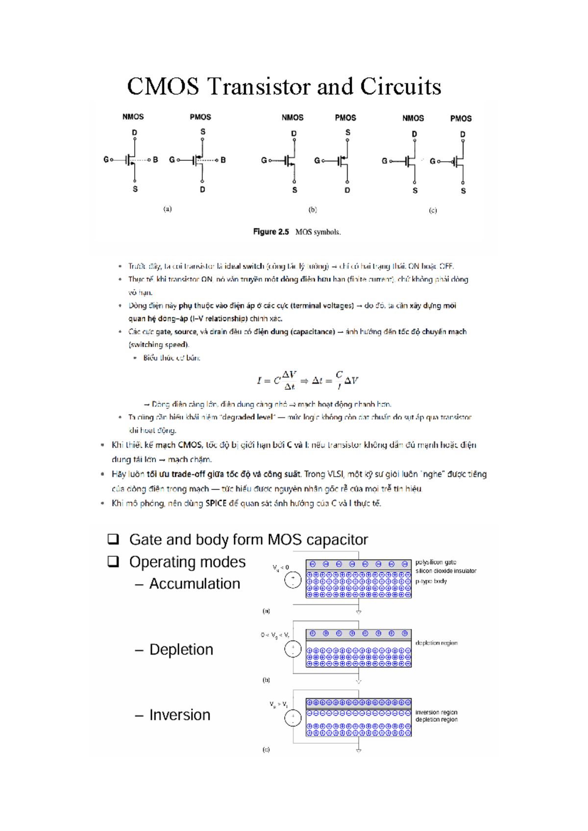 CMOS Transistor and Circuits: NMOS & PMOS Analysis Notes - Studocu