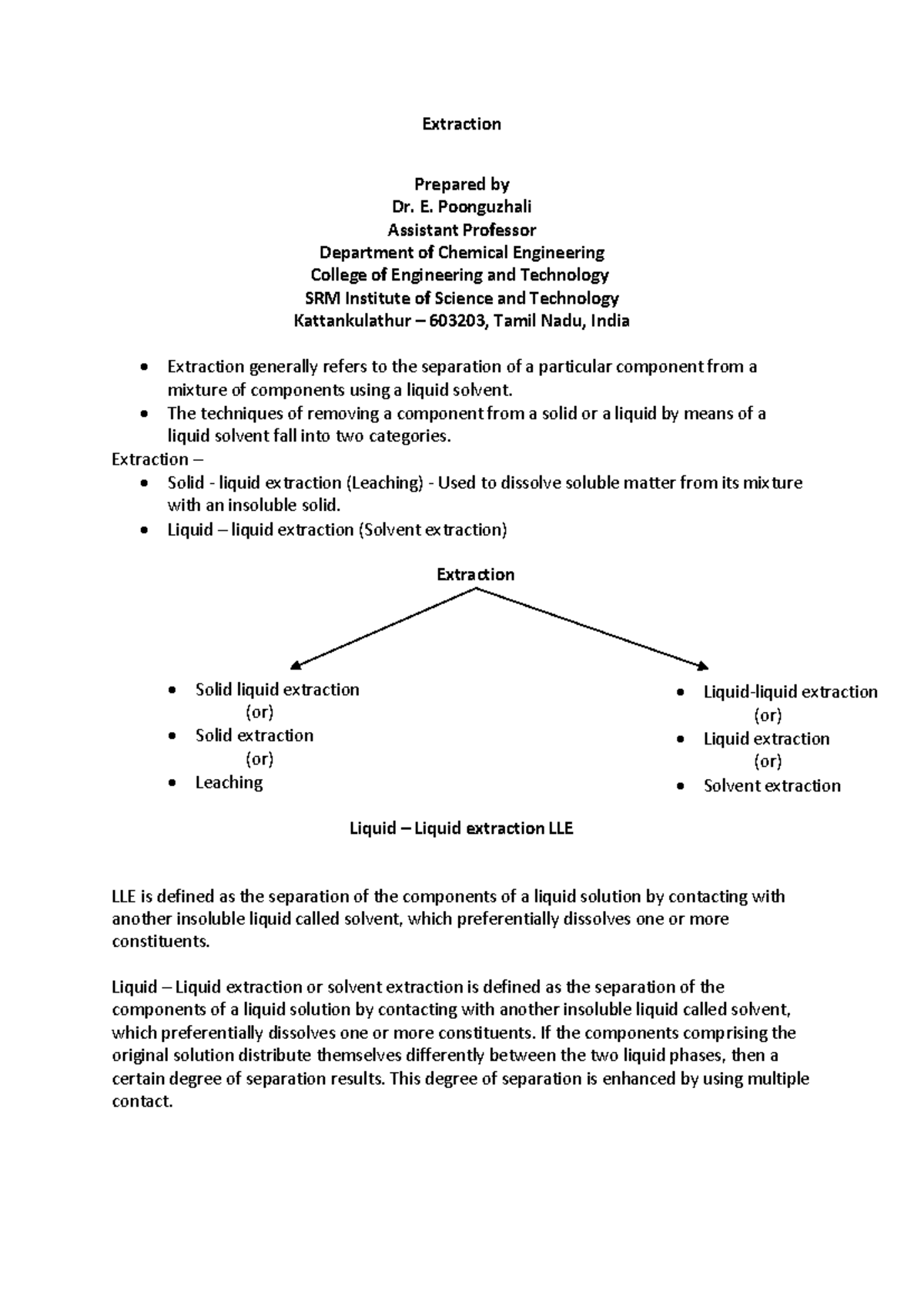 LLE 2 - Liquid-Liquid Extraction Notes for Chemical Engineering - Studocu