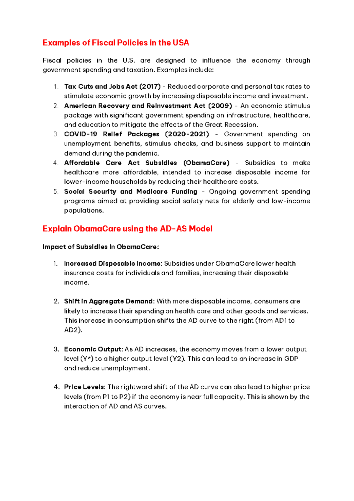 Fiscal Policies in the USA: Examples & Impacts (Course Materials) - Studocu