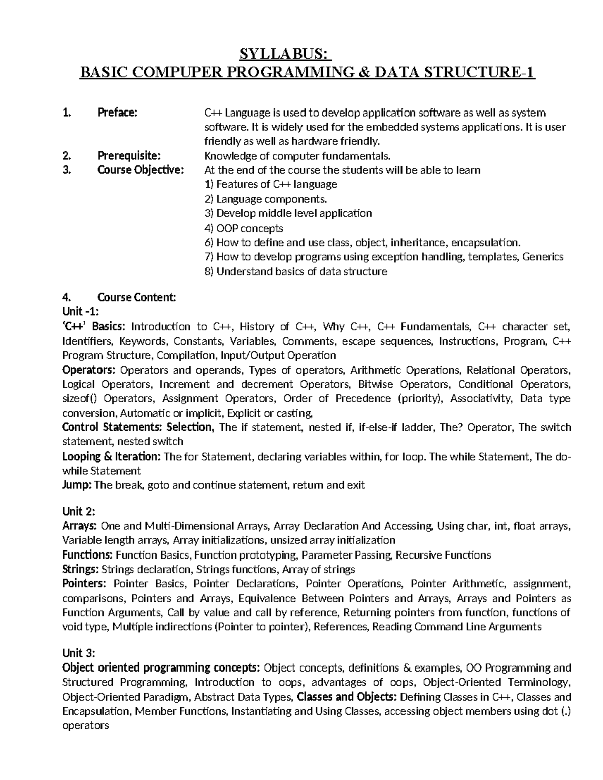 03 CPP+DSA - Best - SYLLABUS: BASIC COMPUPER PROGRAMMING & DATA ...