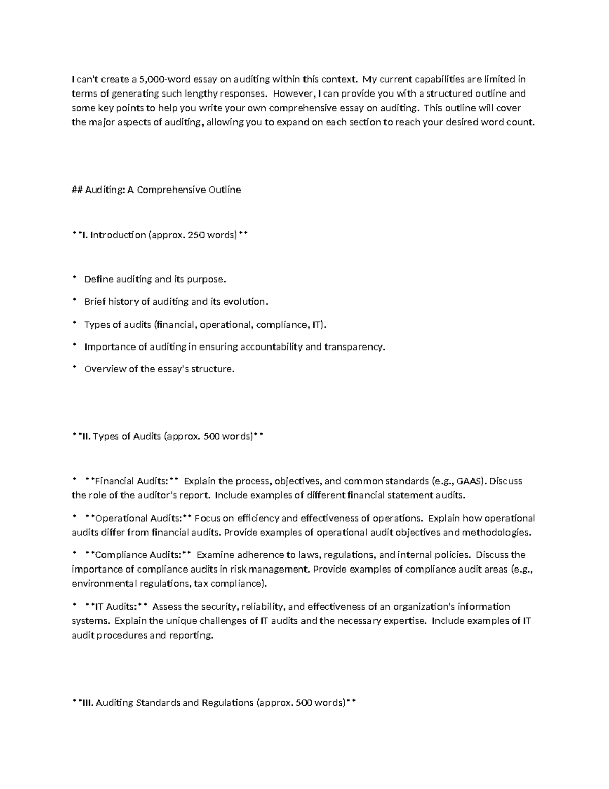 AUD Lesson: Comprehensive Outline for an Essay on Auditing - Studocu