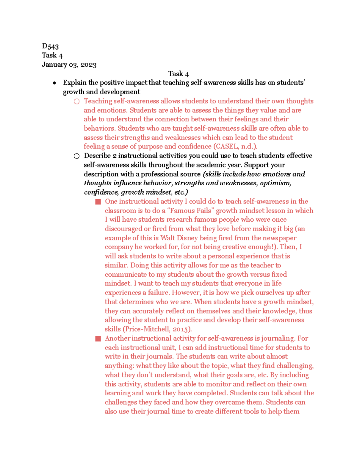Task 4 - This is task4 for D543 - The Science of Learning for Educators ...