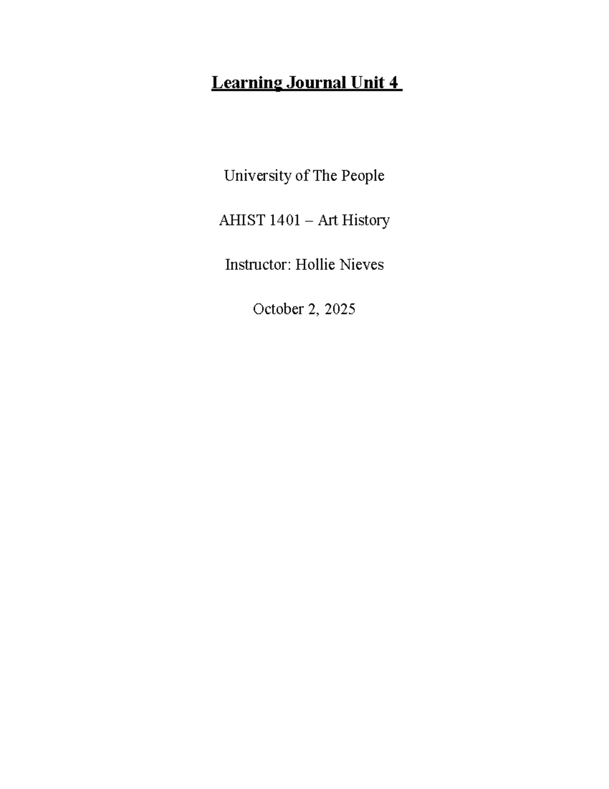 AHIST 1401 - Learning Journal: The Classical Tradition in Art - Studocu