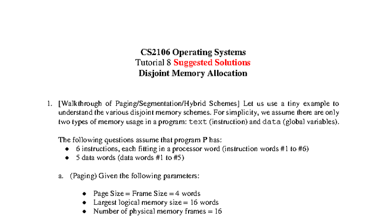 CS2106 Operating Systems Tutorial 8 Suggested Solutions on Disjoint ...