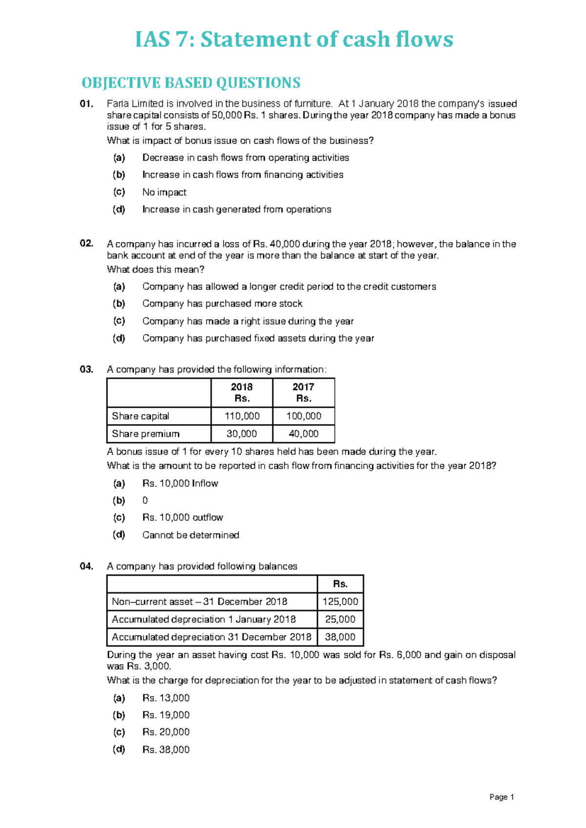 IAS 7 MCQs - Comprehensive Multiple Choice Questions on Cash Flows ...