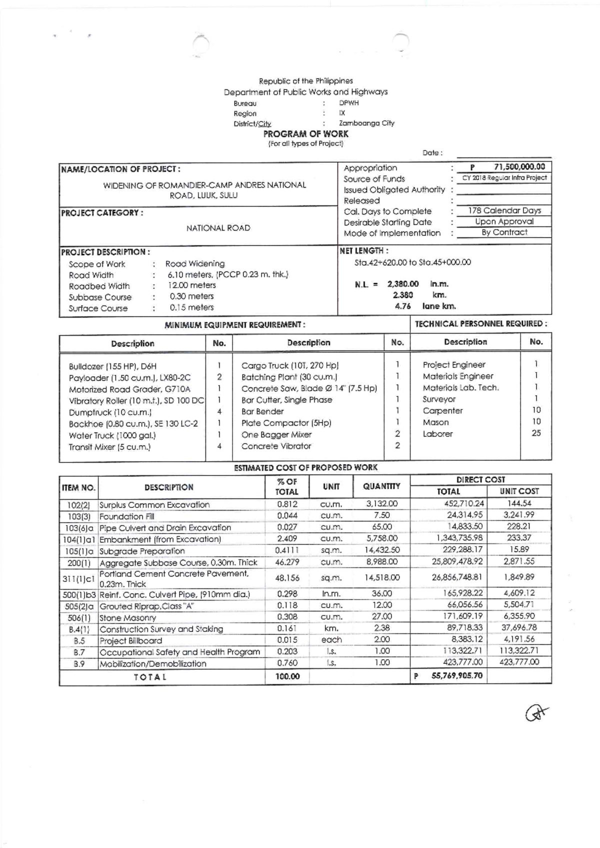 DPWH DUPA: Program of Work for Widening of Andres National Road, Luuk ...