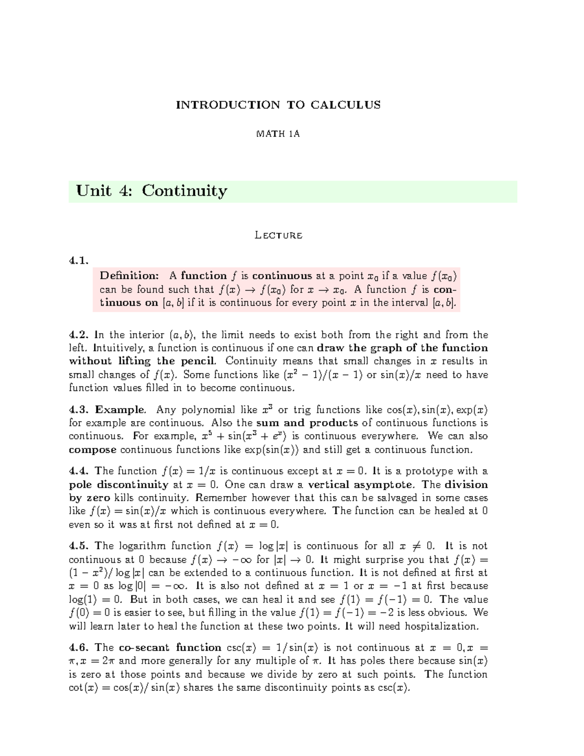 Functions Continuity Lecture Notes (MATH XA)-17-20 - INTRODUCTION TO ...